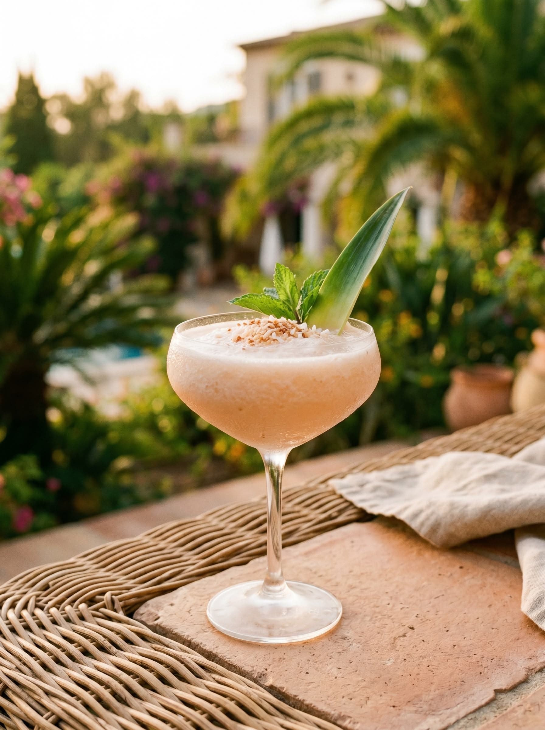 Fricolada — cocktail tropicale cremoso analcolico, cocco e ananas